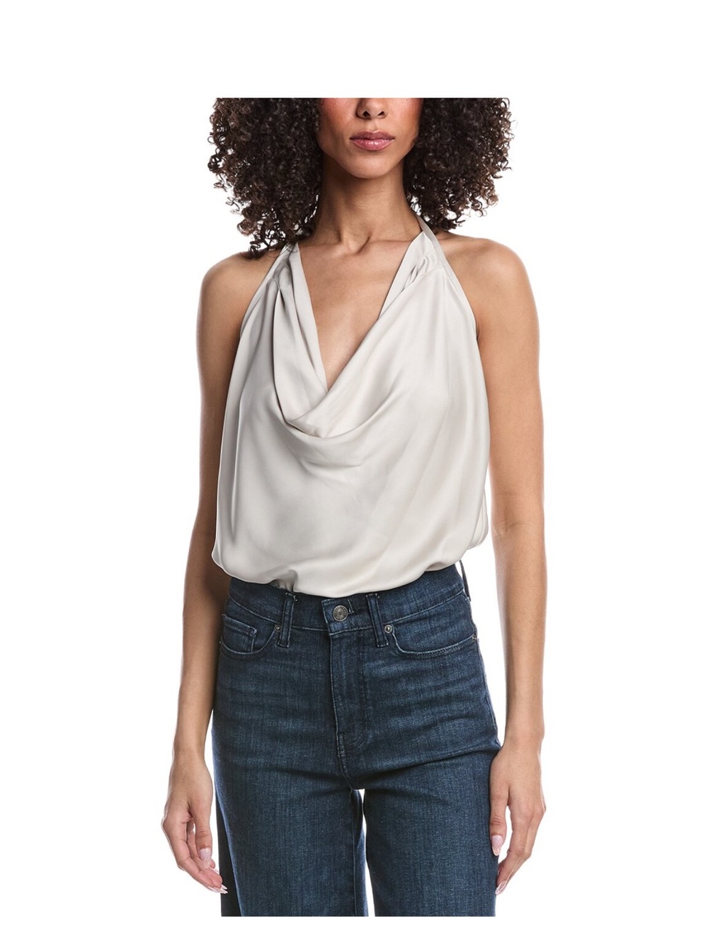 NWT Ramy Brook White Satin Hettie Cowl-Neck Halter Top